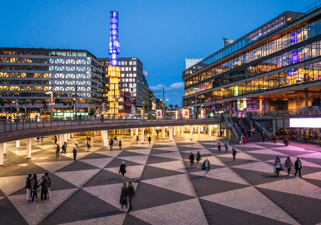 Vy över Sergels torg, med kulturhuset, där Stockholms rummet ligger